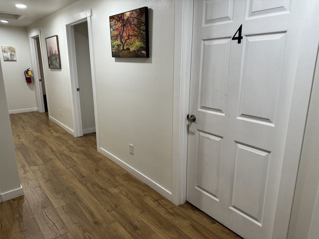 Bright, art-filled hallways connecting our shared spaces